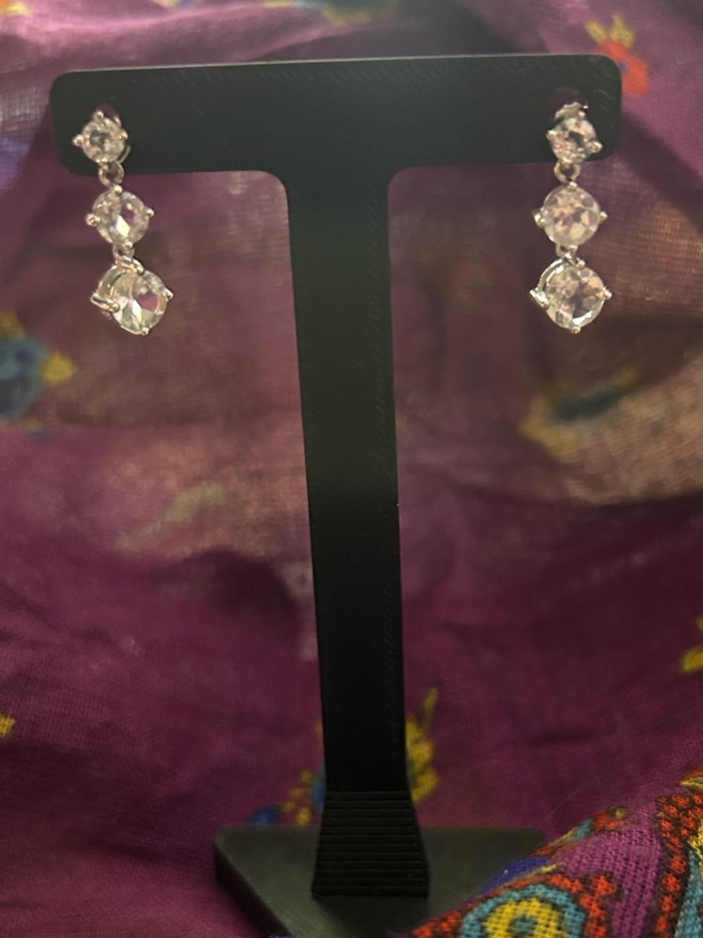 Genuine White Topaz Gemstone Triple-Drop Earrings 925 Sterling Silver NEW